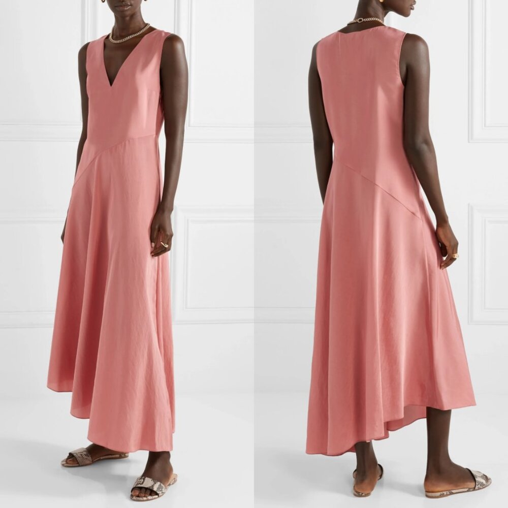 NWT Theory V-Neck Draped Maxi Dress in Deep Carnation (Rose Pink) Size 00, 0, 4 - Picture 5 of 16